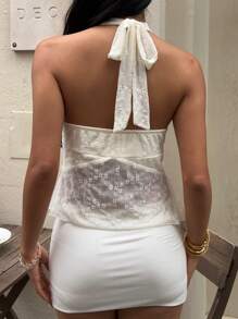 MainGRL Áo tank top nữ màu vàng lưới, phối kim loại, khóa cài trang trí, ren, thích hợp cho kỳ nghỉ. - Màu vàng - Xem 2