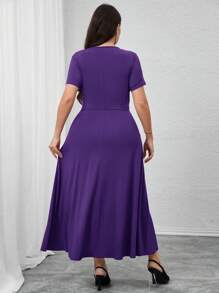 Modelyn Váy suông màu trơn thanh lịch cỡ lớn cho người đi làm, mùa hè - Màu tím - Xem 2