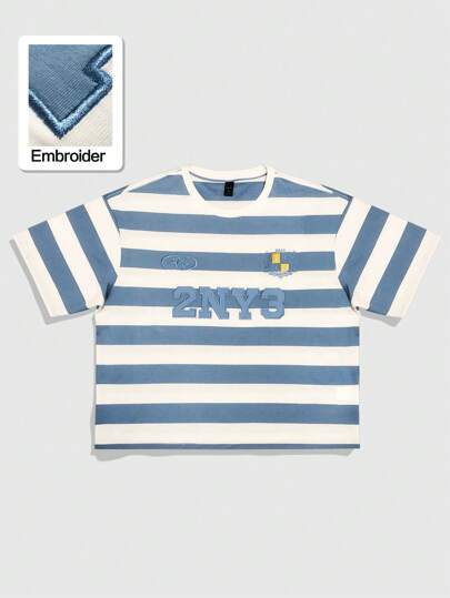 Prep Men's Embroidery Patterned Striped Short Sleeve T-Shirt