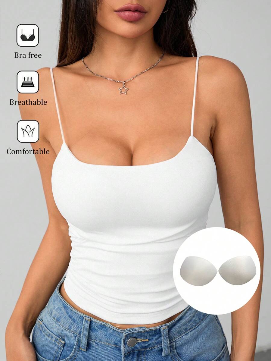 SHEIN PETITE 女士白色緊身透氣基本背心，無胸罩背心上衣