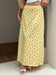 Muchica Women's Casual, Vacation & Daily Wear Yellow Ditsy Floral Woven Skirt Yellow Floral Maxi Skirt Yellow Maxi Skirt Women