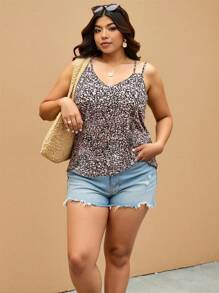 SHEIN Frenchy Plus A Line Shoulder Straps Ditsy Floral Print Summer Boho Cami Top - Multicolor - View 6