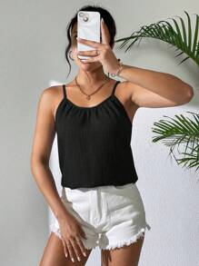 Hotletica Casual Versatile Minimalist Solid Color Camisole Top For Summer - Black - View 7