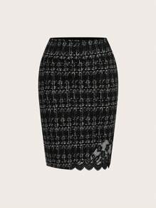 SHEIN Clasi 大码女式格子优雅蕾丝及膝裙夏季穿搭 大码女装 女式夏季服装 女式办公室着装 女式工作服 女式工作上衣 女式夏季服装 夏季服装 夏季度假装 女式夏季服装 大码女式夏季服装 半身裙 女式半身裙 黑白半身裙 大码女式半身裙 - 黑與白 - 查看 6