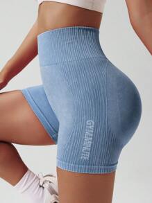 Seamluxe SHEIN Sport Buchstaben Muster Hoher Bund Nahtlose Sport Shorts Workout Shorts