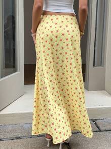 Muchica Women's Casual, Vacation & Daily Wear Yellow Ditsy Floral Woven Skirt Yellow Floral Maxi Skirt Yellow Maxi Skirt Women