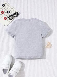 GraphicGems Young Boy Casual Shark Print Round Neck Short Sleeve Grey T-Shirt, Summer Young Boys 3 7yrs Beach Summer Holiday - Grey - View 2