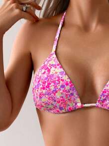 SHEIN Swim 随机印花碎花比基尼泳装，适合海滩和度假 - 彩色 - 查看 4