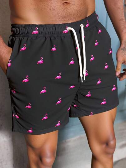 VIVINTIMO Men's Casual Loose Fit Pocketed Drawstring Waist Beach Shorts Men Swim Trunks Funny Men's Swim Trunks Matching Swim Trunks Men Matching Men Matching Swim Trunks Men Swim Trunks Set Flamingo Swim Trunks Black And Pink Swim Trunks Men Flamingo Swim Shorts Men Swim Trunks Flamingo Print Pink Flamingo Swim Shorts, Holiday