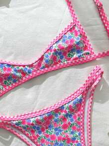 Swim Mod 2pcs/Set Women Random Floral Print Spaghetti Strap Sexy Bikini Set, Summer