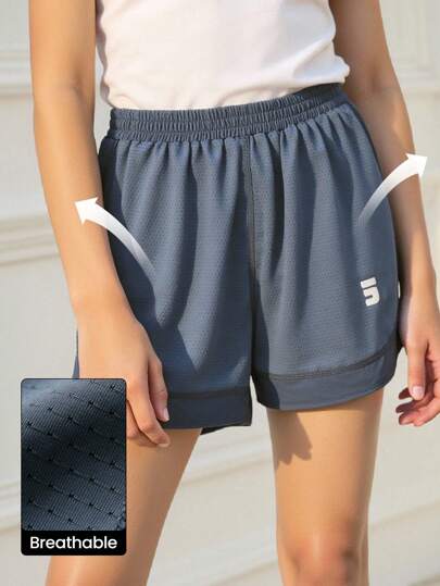 JNSQ 青少年女孩返校户外运动宽松短裤，儿童松紧腰3M反光字母印花宽松户外运动短裤