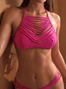 MOTF PREMIUM 镂空吊带比基尼套装 - 玫紅色 - 查看 2