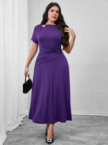 Modelyn Váy suông màu trơn thanh lịch cỡ lớn cho người đi làm, mùa hè - Màu tím - Xem 1