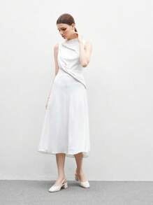 CUCCOO BIZCHIC 女士经典踝带露跟平底鞋，米色 PU 皮革低跟粗跟鞋，适合工作、约会、派对、度假和日常穿着 - 糯米白色 - 查看 9