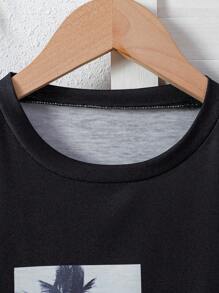 2 件套青少年男童休闲椰子树图案编织短裤套装，T 恤和短裤，适合度假穿着 - 彩色 - 查看 5