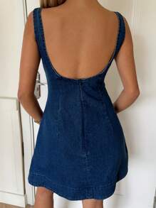 SHEIN EZwear 女式休闲无袖露背牛仔连衣裙，夏季