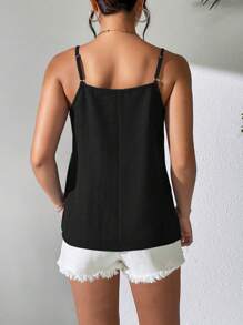 Hotletica Casual Versatile Minimalist Solid Color Camisole Top For Summer - Black - View 2