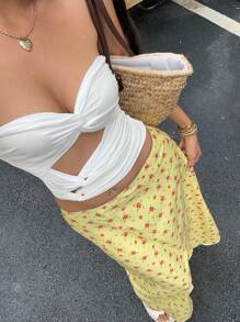 Muchica Women's Casual, Vacation & Daily Wear Yellow Ditsy Floral Woven Skirt Yellow Floral Maxi Skirt Yellow Maxi Skirt Women