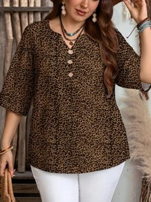EMERY ROSE Camiseta casual de manga corta con estampado de Leopardo y flor, estilo resort country, camiseta bohemia para mujer, desgaste casual country para resort