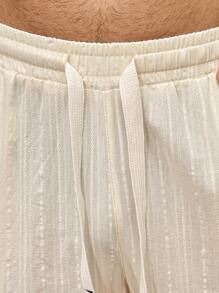 Manfinity RSRT 男士100%纯棉提花休闲宽松抽绳裤男士棉麻裤男士纯棉裤子 - 米色 - 查看 5