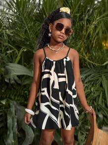 SHEIN Tween Girls' Casual Vacation Loose Fit Jumpsuit - Black - View 4