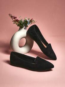 黑色舒適純色平底鞋 - 黑色 - 查看 4