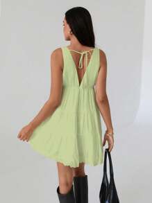 Roylia 女式无袖系带蝴蝶结多层荷叶边连衣裙 - 薄荷綠 - 查看 2