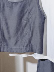 SHEIN 3-teiliges Sommer-Outfit-Set für Mädchen im Teenageralter, kurzärmliges T-Shirt + blaues Tanktop + blaue Hose mit weitem Bein, lässige Alltagskleidung - Verschiedenfarbig - Übersicht 6