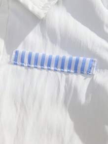 SHEIN 2pcs Set Boy Lapel Woven Cardigan Shirt + Solid Color Elastic Waist 5-Minute Shorts Sports Casual Outfit + Shawl, Baby Boy Summer Outfit Set, Baby Boy Royal Blue Set, Baby Boy Summer Clothes, Baby Boy Clothes Set, Summer Outfit Baby Boy - Navy Blue - View 4