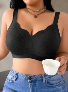 SHEIN 1 Áo ngực không dây cong liền mạch cỡ lớn cho nữ Áo ngực cỡ lớn hỗ trợ Áo ngực nén Áo ngực định hình Áo ngực che phủ toàn bộ, nâng ngực - màu đen - Xem 4