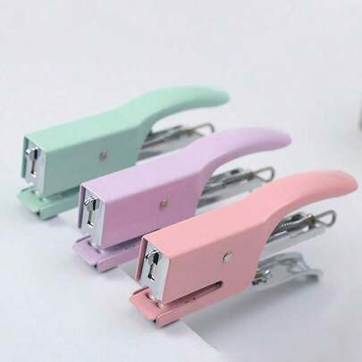 1set Macaron Colored Metal Hand-Held No.10 Stapler, Powerful Takeout Packaging Stapler, Small Size Office Stapler ,Graduation,School Supplies