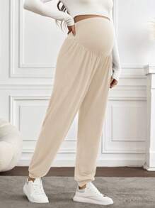 SHEIN Pregnant Women's Solid Color Adjustable Waistband Casual Harem Pants