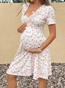 SHEIN Maternity Ditsy Floral Short Sleeve Nursing Casual Dress Maternity Summer Dresses Maternity Dresses For Summer Summer Maternity Dress Maternity Dress Pregnancy