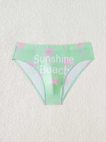 Surfspeed Men's Letter & Palm Tree Print Elastic Waist Casual Swimming Trunks