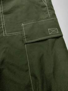 Manfinity Roghcode Pantalones cortos casuales de pierna ancha con bolsillo de carga y cordón para la cintura para hombre - Verde militar - Ver 4