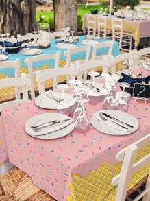 1pc Ice Cream Tablecloth, Plastic Table Cover For Ice Cream Party Supplies, Ideal Tablecloth For Birthday, Welcome Theme Parties, 54 X 108 Inches - Multicolor - View 7