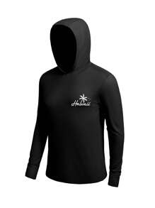 Manfinity KASUA Men's Coconut Tree & Letter Print Hooded Surf T-Shirt - Black - View 1