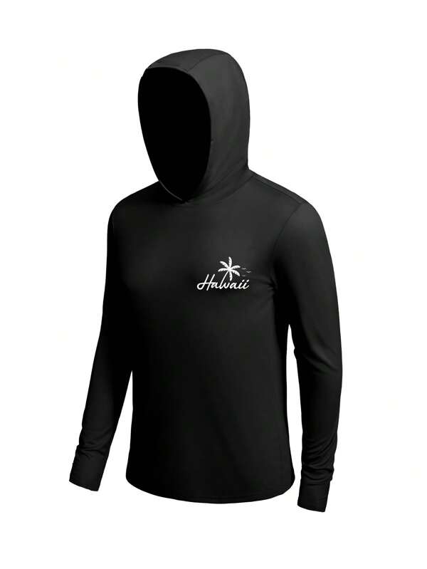 Manfinity Swimmode Men's Coconut Tree & Letter Print Hooded Surf T-Shirt