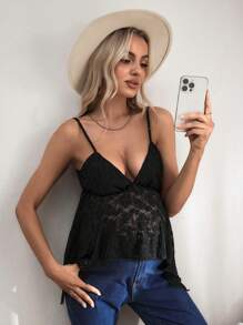 SHEIN Pregnant Women's Summer White Lace Asymmetric Hem Camisole