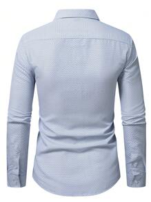 Manfinity Mode 男士单排扣常规款休闲长袖正装衬衫，适合通勤和商务，夏季男士浅蓝色衬衫商务休闲衬衫男士正装衬衫，适合秋季 - 藍白色 - 查看 4