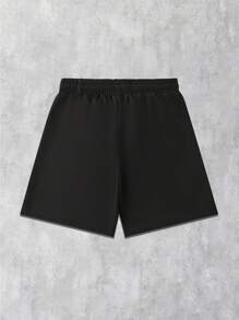 ROMWE MEN Goth Men's Gothic Letter Print Drawstring Waist Loose Casual Shorts - Black - View 2