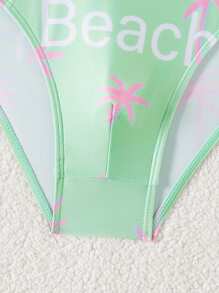 Surfspeed Men's Letter & Palm Tree Print Elastic Waist Casual Swimming Trunks