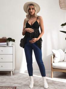 SHEIN Pregnant Women's Summer White Lace Asymmetric Hem Camisole