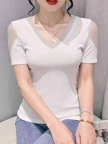 SHEIN Clasi 女士通勤休闲V领短袖时尚T恤，夏季