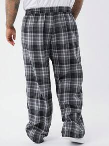 EASEVO 男士加大码黑色宽松梭织格子长款休闲裤，外出长款宽松裤，适合送给老公或男朋友的礼物，emo，2000 年代风格，秋季