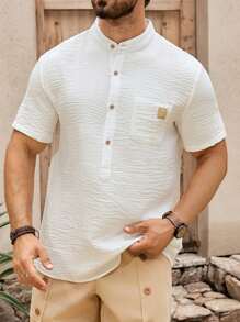 Manfinity Nomadique Men's Summer Casual Solid Color Short Sleeve Shirt