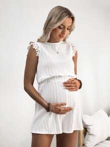 SHEIN 孕妇夏季花卉印花露背系带设计连体衣