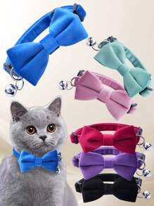1pc Adjustable Suede Velvet Cat Collar With Bow & Bell - Soft Kitten Collars For Pets, Decorative Floral Choker Necklace Style Accessories