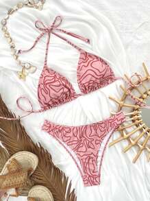 Swim Mod Đồ bơi hai mảnh in họa tiết cho kỳ nghỉ ở bãi biển - màu nâu - Xem 4