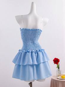 Teen Girls Fitted A-Line Ruffled Hem Tube Dress, Suitable For Summer - Blue - View 2
